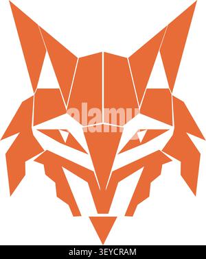 Flat illustration of an orange fox head with sharp geometric facets pointed ears and focused eyes Stock Vector