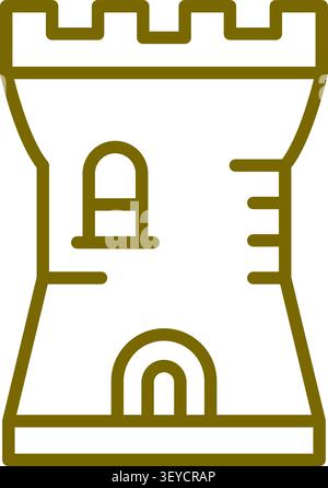 Flat illustration of a tan castle tower with battlements arched windows and simple medieval wall details Stock Vector