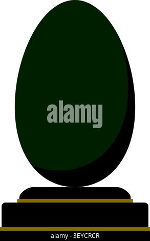 Flat illustration of a dark green oval stone monument standing on a small base with gold accent lines Stock Vector