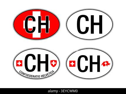 Switzerland, oval International vehicle registration code license plate, vector illustration Stock Vector
