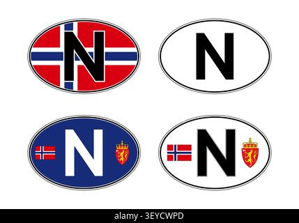 Norway, oval international vehicle registration code license plate sticker, vector illustration Stock Vector