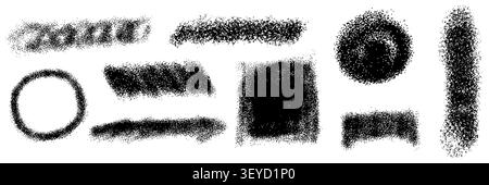 Monochrome noise grain texture set with rough abstract figures and distressed halftone surfaces. Artistic vector elements work well for overlays Stock Vector