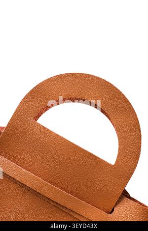 Brown leather bag handles closeup isolated over white Stock Photo