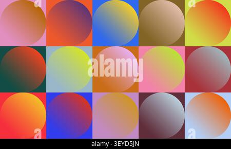 Abstract background with gradient circles, repeating dynamic pattern with colorful halftones, Minimalist cover template with vibrant geometric ornamen Stock Vector