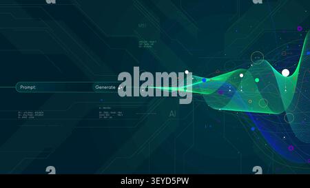 Abstract cyber visualization Artificial Intelligence concept and glowing AI generative data waves with prompt bar and search field Interface, Futurist Stock Vector