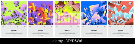 Abstract elegant gradient composition with volumetric geometric postmodern and minimalistic brutalism realistic 3D shapes, Gradient brutal contemporar Stock Vector