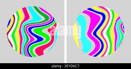 Two circular shapes filled with vibrant colorful wavy vertical stripes Stock Vector