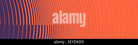 Abstract orange and purple background features geometric curved lines with glitch shift effect, kinetic optical illusion pattern creates dynamic trans Stock Vector