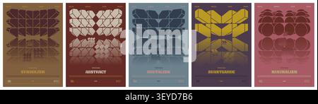 Brutalism minimalist poster art design with postmodern shapes and bold elements, Abstract gradient geometric strange pattern artwork, Pastel color mod Stock Vector