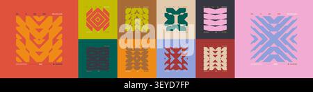 Brutalism tech geometric compositions in cyberpunk style, Futuristic assets brutal bold modern mosaic print design with abstract postmodern shapes, ve Stock Vector