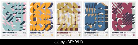 Color pastel vector trendy simple modern isometric mosaic pattern, composition of 3D elements, A4 bold minimalistic poster, Postmodern abstract geomet Stock Vector