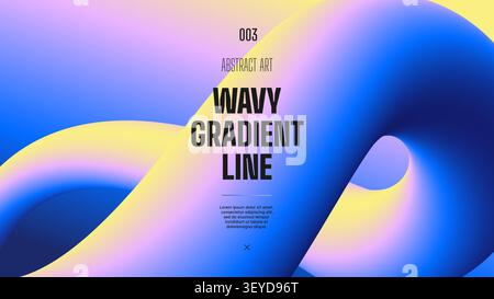 Colorful blue yellow background with wavy gradient neon curved shapes, Geometric pattern with 3d squiggly line, Dynamic multicolored line and loop, Mi Stock Vector