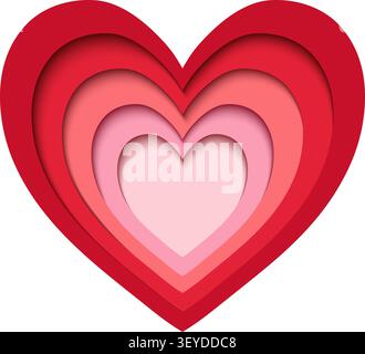 Layered Paper Cut Heart Icon in Red and Pink Color, Isolated Vector Illustration Stock Vector