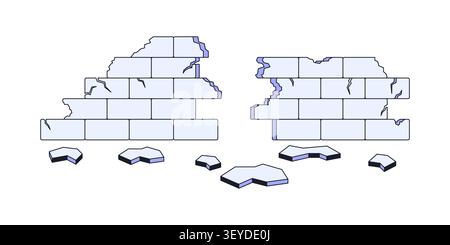 Crumbling brick wall 2D cartoon clip art Stock Vector
