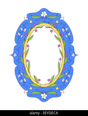 Floral motif oval colorful retro decorative frame Stock Vector