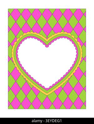 Preppy argyle heart-shaped colorful retro decorative frame Stock Vector