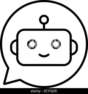 Chatbot Robot Line Icon in Speech Bubble Circle, Isolated Vector Illustration Stock Vector