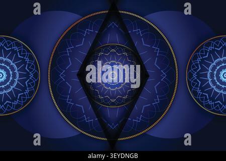 deep blue gold geometric mandala background Stock Vector