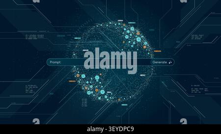 Digital AI Interface with prompt bar and glowing data particle sphere, Neural bundle of big data cyber space, Futuristic concept of artificial intelli Stock Vector