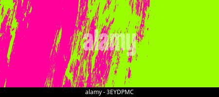 Dynamic acid grunge background with broad strokes and splashes of paint, Colorful scratches and cracks texture with grainy dust smears, Bright pink an Stock Vector