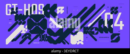 Flat futuristic background with brutalism shapes, technology Hi Tech y2k ornament, Cyberspace gaming dashboard, Abstract violet cyberpunk banner with Stock Vector