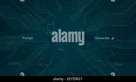 Futuristic artificial intelligence interface with Prompt search bar and generate button on digital cyberspace background, Neural network visualization Stock Vector