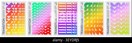 Futuristic tech transition colorful shapes, Abstract gradient geometric pattern graphic in brutalism aesthetics, Set minimalistic poster with vibrant Stock Vector