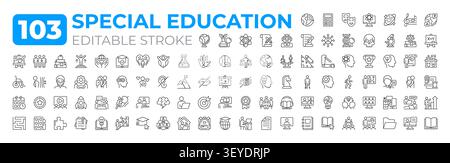 Special education line icons big set Stock Vector