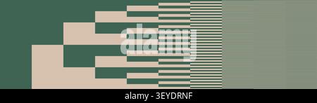 Green and Beige blocks with rhythmic transition from massive geometric shape to fine lines, Minimalist optical illusion pattern in flat brutalism aest Stock Vector