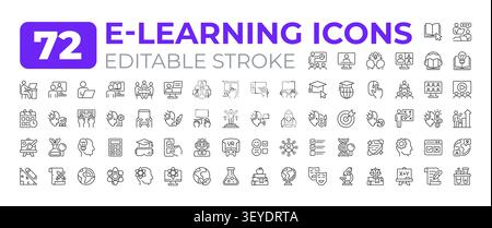 E learning line icons big set Stock Vector