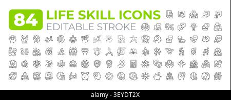 Life skills line icons big set Stock Vector