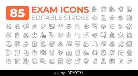 Exam line icons big set Stock Vector