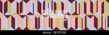Modern abstract geometric seamless pattern with 3D isometric shapes, Minimalistic style background with colorful stripes and blocks, Vector illustrati Stock Vector