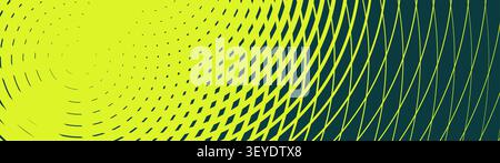Radiant neon lime background a concentric geometric moire grid with an asymmetrical curved line transition texture, futuristic optical illusion vector Stock Vector