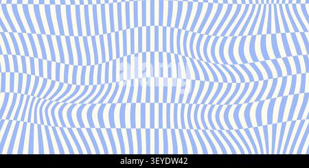 Light blue warped wavy summer stripes seamless vector pattern, Groovy minimal stripe fun background for fabric design Stock Vector