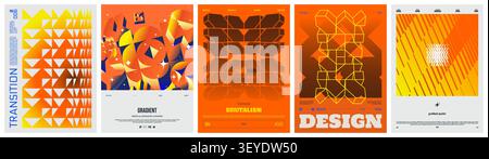 Set modernism art colorful trendy posters, abstract geometric A4 rave postmodern composition, artwork in minimalism and brutalism style, vector simple Stock Vector