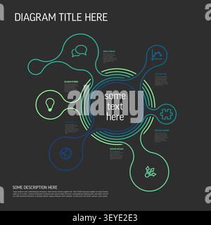 A dark infographic circle diagram template featuring thin line icons and creative connections. This circle diagram is perfect for business process vis Stock Vector