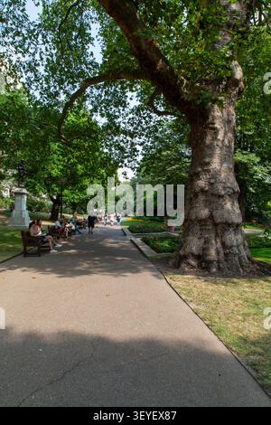 Office workers enjoying lunch at Victoria Embankment Gardens, London, UK Stock Photo