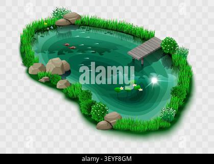 Isometry of a natural fishing pond Stock Vector