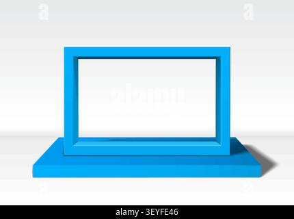 Empty blue 3D picture frame standing upright on white background Stock Vector
