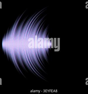 Glowing purple sound wave pattern radiating on black background representing vinyl lp disc for DJ party Stock Vector