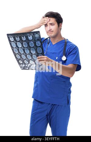 Radiologist doctor with x-ray image isolated on white Stock Photo