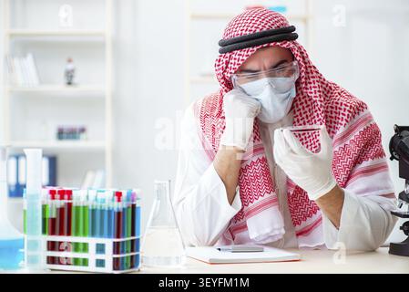 Arab doctor chemist studying new virus in lab Stock Photo
