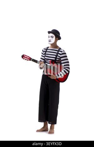 Mime playing guitar isolated on white Stock Photo