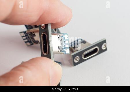 Type-C Female Connector Jack Charging in hand Stock Photo