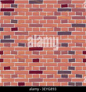 A bricks pattern of an old red brick wall texture shows a solid architectural structure of brown brickwork, cement, and stone blocks on a building sur Stock Vector