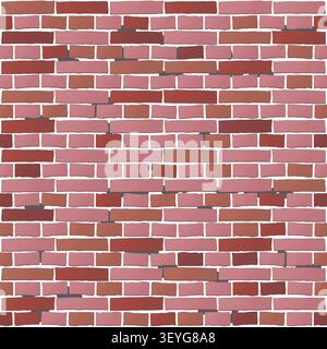 A bricks pattern of an old red brick wall texture shows a solid architectural structure of brown brickwork, cement, and stone blocks on a building sur Stock Vector