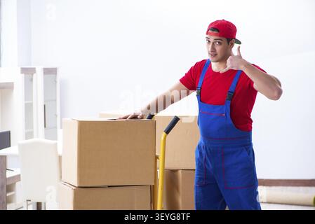 Contractor worker moving boxes during office move Stock Photo