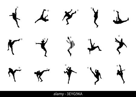 Male and female sepak takraw player silhouettes Stock Vector