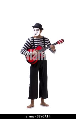 Mime playing guitar isolated on white Stock Photo